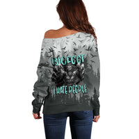 Bigfoot Stay Wild I Hate People Off Shoulder Sweater Angry Sasquatch Distressed Forest Dark Fantasy