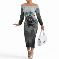 Bigfoot Stay Wild I Hate People Off The Shoulder Long Sleeve Dress Angry Sasquatch Distressed Forest Dark Fantasy