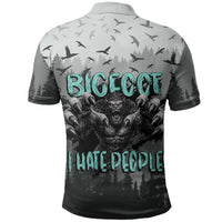 Bigfoot Stay Wild I Hate People Polo Shirt Angry Sasquatch Distressed Forest Dark Fantasy