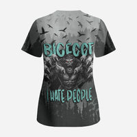 Bigfoot Stay Wild I Hate People Scrub Top Angry Sasquatch Distressed Forest Dark Fantasy
