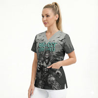 Bigfoot Stay Wild I Hate People Scrub Top Angry Sasquatch Distressed Forest Dark Fantasy