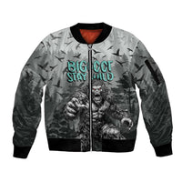Bigfoot Stay Wild I Hate People Sleeve Zip Bomber Jacket Angry Sasquatch Distressed Forest Dark Fantasy