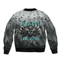 Bigfoot Stay Wild I Hate People Sleeve Zip Bomber Jacket Angry Sasquatch Distressed Forest Dark Fantasy