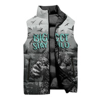 Bigfoot Stay Wild I Hate People Sleeveless Puffer Jacket Angry Sasquatch Distressed Forest Dark Fantasy
