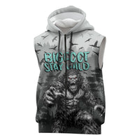 Bigfoot Stay Wild I Hate People Sleeveless Zip Hoodie Angry Sasquatch Distressed Forest Dark Fantasy