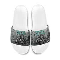 Bigfoot Stay Wild I Hate People Slide Sandals Angry Sasquatch Distressed Forest Dark Fantasy