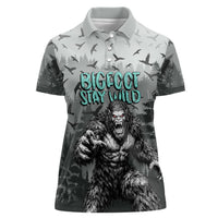 Bigfoot Stay Wild I Hate People Women Polo Shirt Angry Sasquatch Distressed Forest Dark Fantasy