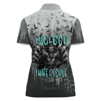 Bigfoot Stay Wild I Hate People Women Polo Shirt Angry Sasquatch Distressed Forest Dark Fantasy