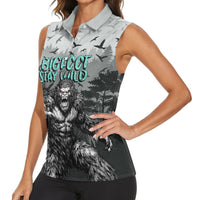 Bigfoot Stay Wild I Hate People Women Sleeveless Polo Shirt Angry Sasquatch Distressed Forest Dark Fantasy