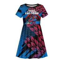 Personalized Antigua And Barbuda Cricket Kid Short Sleeve Dress Falcons Mascot Sport Style