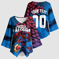 Personalized Antigua And Barbuda Cricket Kimono Sleeve Blouse Falcons Mascot Sport Style