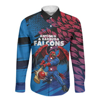 Personalized Antigua And Barbuda Cricket Long Sleeve Button Shirt Falcons Mascot Sport Style