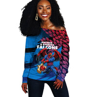 Personalized Antigua And Barbuda Cricket Off Shoulder Sweater Falcons Mascot Sport Style