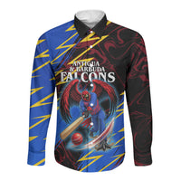Personalized Antigua And Barbuda Cricket Long Sleeve Button Shirt Falcons Caribbean Lightning Abstract Graphic