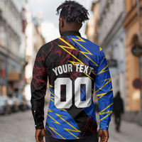 Personalized Antigua And Barbuda Cricket Long Sleeve Button Shirt Falcons Caribbean Lightning Abstract Graphic