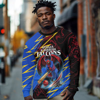 Personalized Antigua And Barbuda Cricket Long Sleeve Shirt Falcons Caribbean Lightning Abstract Graphic