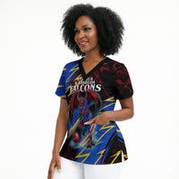 Personalized Antigua And Barbuda Cricket Scrub Top Falcons Caribbean Lightning Abstract Graphic