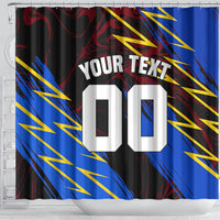 Personalized Antigua And Barbuda Cricket Shower Curtain Falcons Caribbean Lightning Abstract Graphic