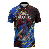 Personalized Antigua And Barbuda Cricket Zipper Polo Shirt Falcons Caribbean Lightning Abstract Graphic
