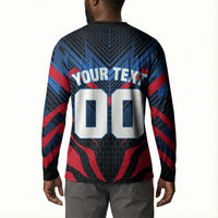 Personalized Antigua And Barbuda Cricket Falcons Button Sweatshirt Abstract Hexagon Pattern Sport