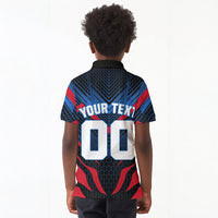 Personalized Antigua And Barbuda Cricket Falcons Kid Polo Shirt Abstract Hexagon Pattern Sport