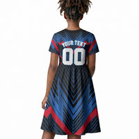 Personalized Antigua And Barbuda Cricket Falcons Kid Short Sleeve Dress Abstract Hexagon Pattern Sport