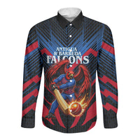 Personalized Antigua And Barbuda Cricket Falcons Long Sleeve Button Shirt Abstract Hexagon Pattern Sport