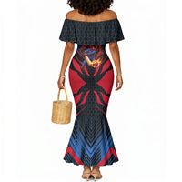 Personalized Antigua And Barbuda Cricket Falcons Mermaid Dress Abstract Hexagon Pattern Sport