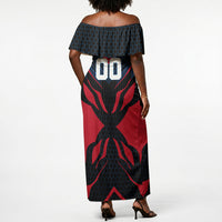 Personalized Antigua And Barbuda Cricket Falcons Off Shoulder Maxi Dress Abstract Hexagon Pattern Sport