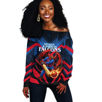 Personalized Antigua And Barbuda Cricket Falcons Off Shoulder Sweater Abstract Hexagon Pattern Sport