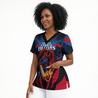 Personalized Antigua And Barbuda Cricket Falcons Scrub Top Abstract Hexagon Pattern Sport