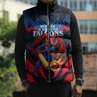 Personalized Antigua And Barbuda Cricket Falcons Sleeveless Puffer Jacket Abstract Hexagon Pattern Sport