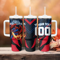 Personalized Antigua And Barbuda Cricket Falcons Tumbler With Handle Abstract Hexagon Pattern Sport