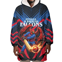 Personalized Antigua And Barbuda Cricket Falcons Wearable Blanket Hoodie Abstract Hexagon Pattern Sport