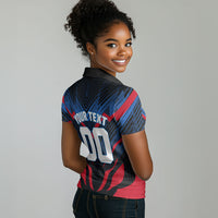 Personalized Antigua And Barbuda Cricket Falcons Women Polo Shirt Abstract Hexagon Pattern Sport