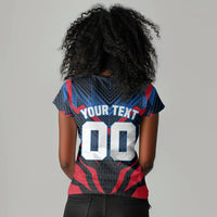 Personalized Antigua And Barbuda Cricket Falcons Women V-Neck T-Shirt Abstract Hexagon Pattern Sport