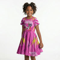 Personalized Barbados Tridents Kid Short Sleeve Dress Cricket Mascot Dynamic Anime Art