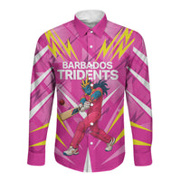 Personalized Barbados Tridents Long Sleeve Button Shirt Cricket Mascot Dynamic Anime Art