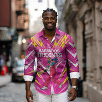 Personalized Barbados Tridents Long Sleeve Button Shirt Cricket Mascot Dynamic Anime Art