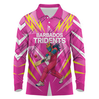 Personalized Barbados Tridents Long Sleeve Polo Shirt Cricket Mascot Dynamic Anime Art