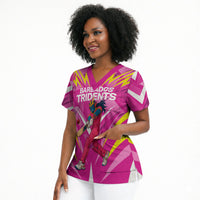 Personalized Barbados Tridents Scrub Top Cricket Mascot Dynamic Anime Art