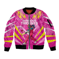 Personalized Barbados Tridents Sleeve Zip Bomber Jacket Cricket Mascot Dynamic Anime Art