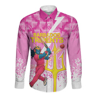 Personalized Barbados Tridents Cricket Long Sleeve Button Shirt Trident Graphic Splash Pattern Caribbean Sport