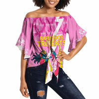 Personalized Barbados Tridents Cricket Off Shoulder Wrap Waist Top Trident Graphic Splash Pattern Caribbean Sport