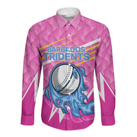 Personalized Barbados Cricket Tridents Long Sleeve Button Shirt Graphic Geometric Dynamic Sports Mascot
