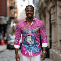 Personalized Barbados Cricket Tridents Long Sleeve Button Shirt Graphic Geometric Dynamic Sports Mascot