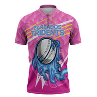 Personalized Barbados Cricket Tridents Zipper Polo Shirt Graphic Geometric Dynamic Sports Mascot