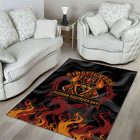 Firefighter German Shepherd Dad Area Rug Vintage Fire Flames Sunset City Skyline - Always By My Side