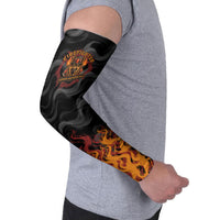 Firefighter German Shepherd Dad Arm Sleeves Vintage Fire Flames Sunset City Skyline - Always By My Side