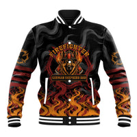 Firefighter German Shepherd Dad Baseball Jacket Vintage Fire Flames Sunset City Skyline - Always By My Side